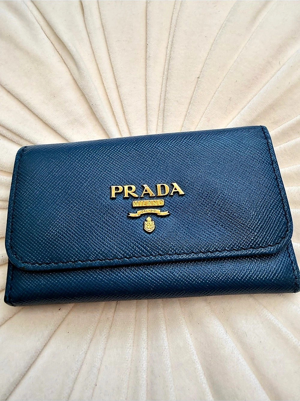 Prada Saffiano Leather 6-Hook Key Case Blue Wallet